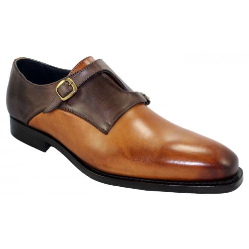 Duca Di Matiste 0203 Cognac / Brown Genuine Italian Calfskin Shoes With Monk Strap.